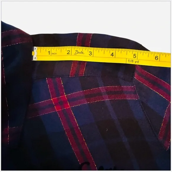 Harley-Davidson Lurex Plaid Flannel Shirt Blue/Red Roses Size Large EUC - Picture 15 of 15